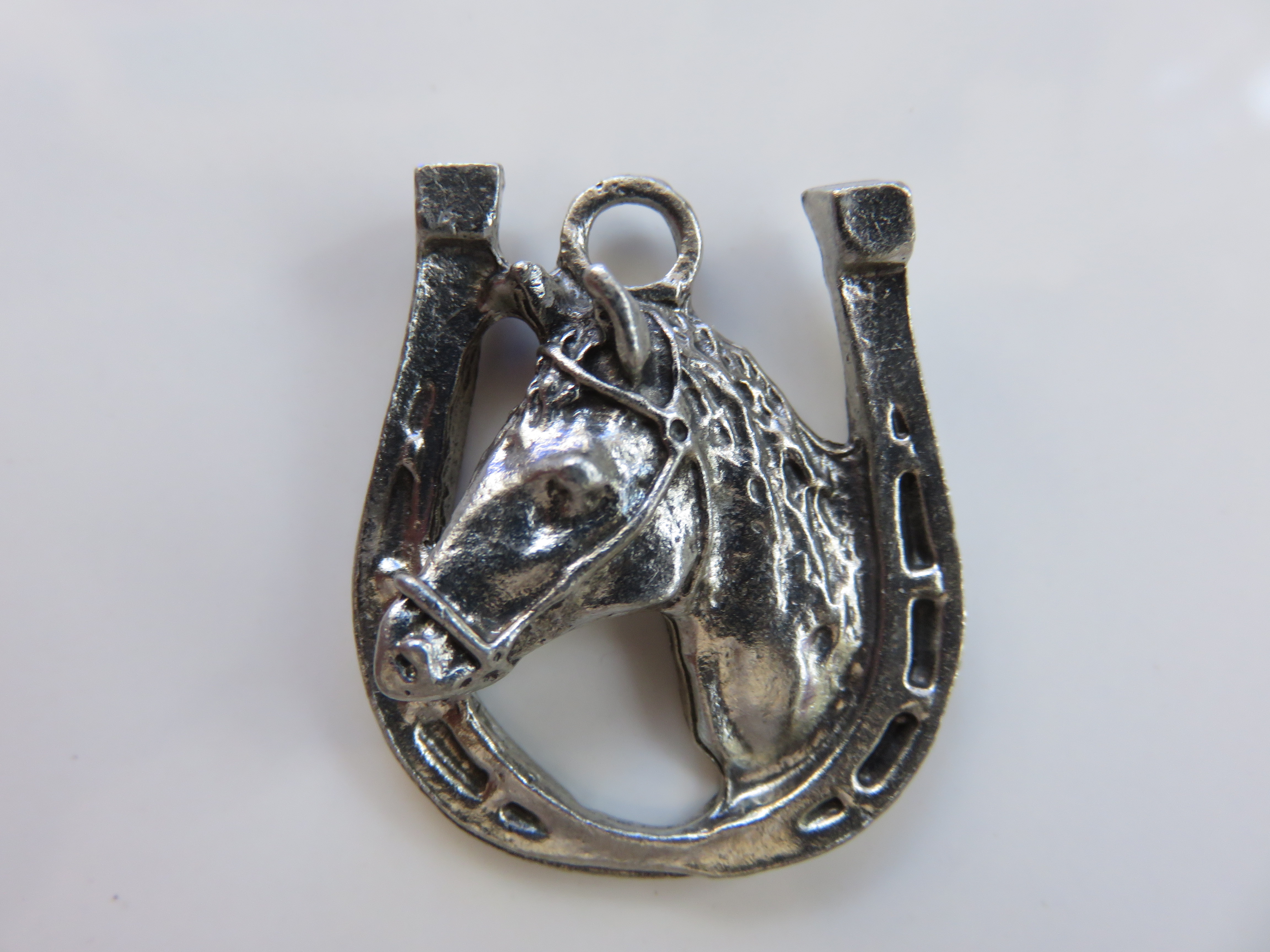 Pewter "Lucky" horse and shoe pendant