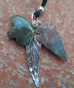 Display Bear, Arrowhead and Feather Pendant      