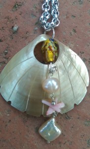 Display Shell, Pearl and Glass Pendant              